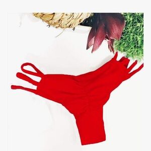 Vibrant Red Strappy Bikini Bottom